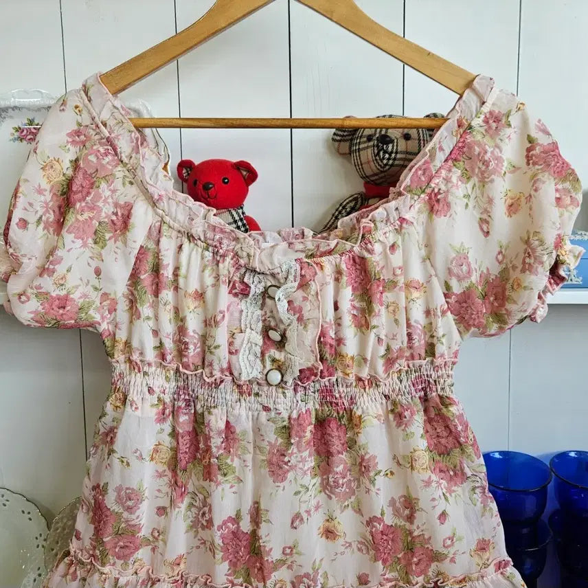 [BUNJANG] Dearly Rose Tiered Chiffon Dress / (디어리) 로즈 티어드 쉬폰 원피스