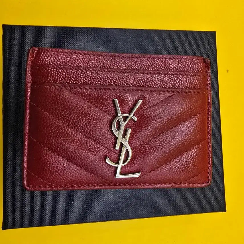 [BUNJANG] Saint Laurent YSL Quilted Leather Card Holder Red Silver-tone / 생로랑 YSL 카드지갑 (레드/은장, 풀구성)