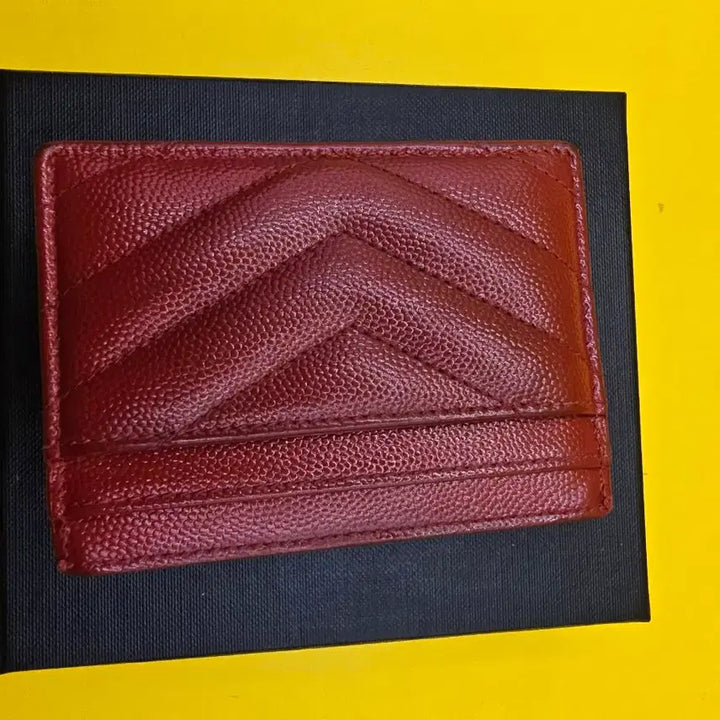 [BUNJANG] Saint Laurent YSL Quilted Leather Card Holder Red Silver-tone / 생로랑 YSL 카드지갑 (레드/은장, 풀구성)