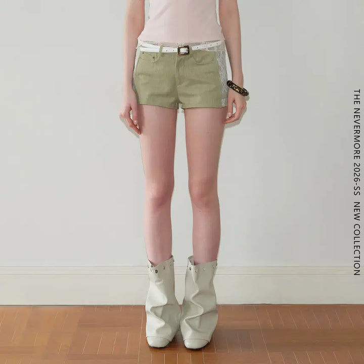 [BUNJANG] TheNeverMore Retro Lace Patchwork Slim Cotton Hotpants / TheNeverMore 레트로 레이스 패치워크 슬림 코튼 핫팬츠