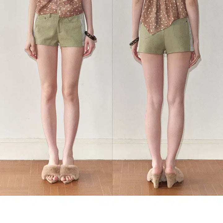 [BUNJANG] TheNeverMore Retro Lace Patchwork Slim Cotton Hotpants / TheNeverMore 레트로 레이스 패치워크 슬림 코튼 핫팬츠