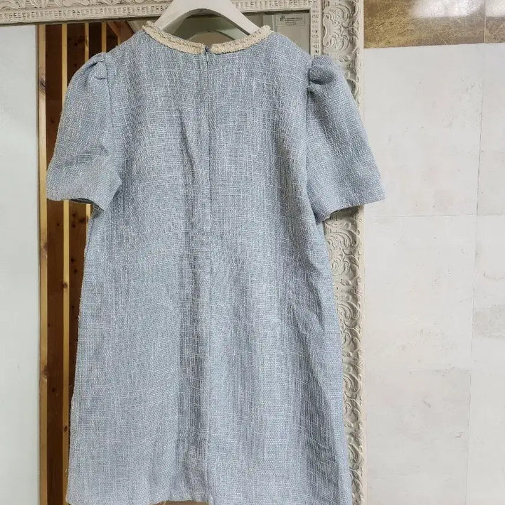 [BUNJANG] Sky Blue Tweed Short Sleeve Mini Dress / 트위드 반팔 원피스 스카이블루