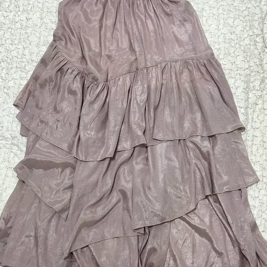 [BUNJANG] Deep Pink Pearl 3-Tier Ruffle Maxi Skirt / 딥분홍색 펄 3단 프릴 캉캉 밴딩 롱치마 스커트