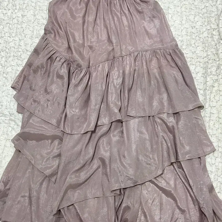 [BUNJANG] Deep Pink Pearl 3-Tier Ruffle Maxi Skirt / 딥분홍색 펄 3단 프릴 캉캉 밴딩 롱치마 스커트