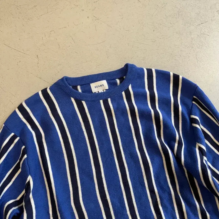 [BUNJANG] Beams Blue Stripe Cotton Knit / 빔즈 블루 스트라이프 면니트