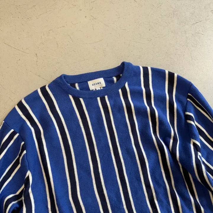 [BUNJANG] Beams Blue Stripe Cotton Knit / 빔즈 블루 스트라이프 면니트
