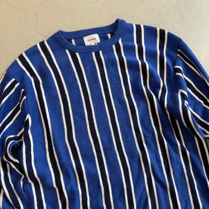 [BUNJANG] Beams Blue Stripe Cotton Knit / 빔즈 블루 스트라이프 면니트