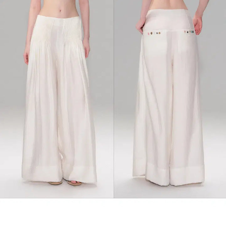 [BUNJANG] TheNeverMore Retro White Pleated Wide Floor Pants / TheNeverMore 레트로 화이트 플리츠 와이드 플로어 팬츠