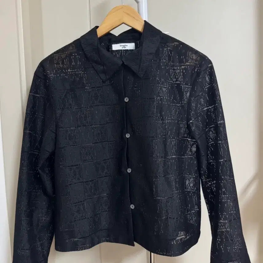 [BUNJANG] Lace Punching Black Shirt Blouse / [새상품] 레이스 펀칭 블랙 셔츠