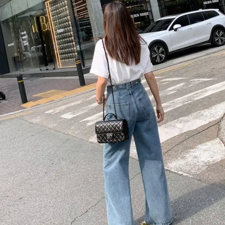 [BUNJANG] Nippons Semi-High Waist Buckle Pintuck Wide Denim Pants / 니쁜스 세미하이웨스트 비죠핀턱 와이드 데님팬츠 청바지