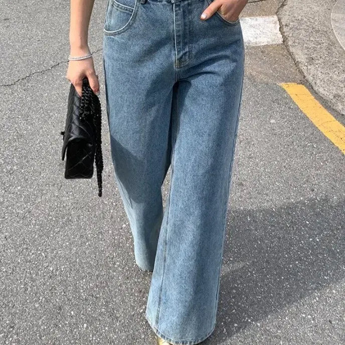 [BUNJANG] Nippons Semi-High Waist Buckle Pintuck Wide Denim Pants / 니쁜스 세미하이웨스트 비죠핀턱 와이드 데님팬츠 청바지
