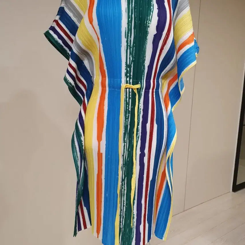 [BUNJANG] Color Stripe Pleated Dress / 컬러 스트라이프 플리츠 원피스