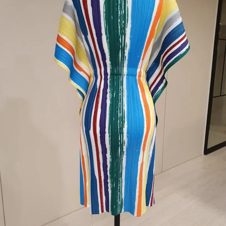 [BUNJANG] Color Stripe Pleated Dress / 컬러 스트라이프 플리츠 원피스