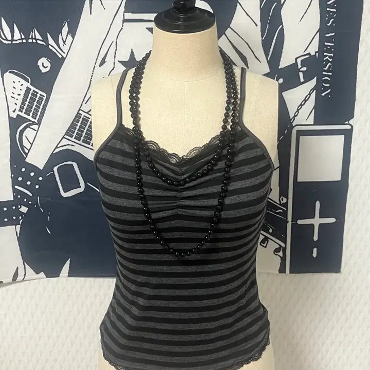 [BUNJANG] Stripe Lace Camisole / 스트라이프 레이스 나시