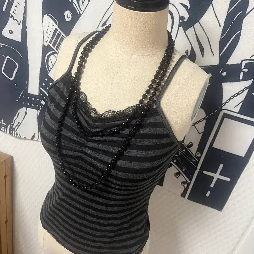 [BUNJANG] Stripe Lace Camisole / 스트라이프 레이스 나시