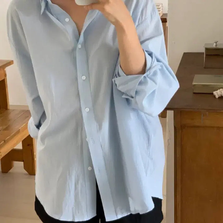 [BUNJANG] Open It Here Light Blue Shirt / 오픈잇히어 셔츠 소라색셔츠 소라색 남방