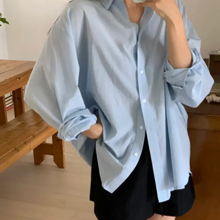 [BUNJANG] Open It Here Light Blue Shirt / 오픈잇히어 셔츠 소라색셔츠 소라색 남방