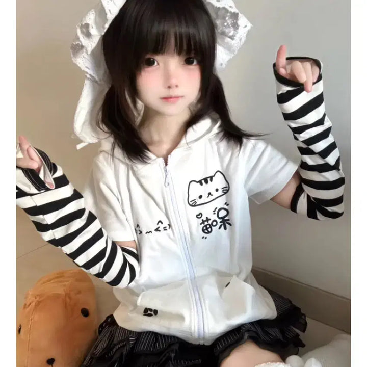 [BUNJANG] Subculture Cat Ear Detachable Sleeve Hoodie / 서브컬처 고양이귀 후드집업 소매 포함