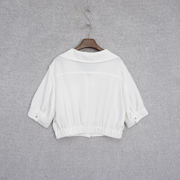 [BUNJANG] Baneike 23SS Oversized Open Collar Crop Blouse / 반에이크 23SS 오버핏 오픈카라 크롭 블라우스 free