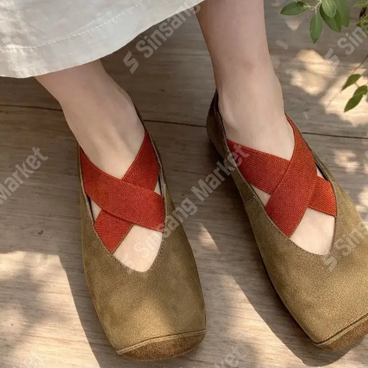 [BUNJANG] Soft Genuine Leather X-Strap Flats / 소가죽  단화
