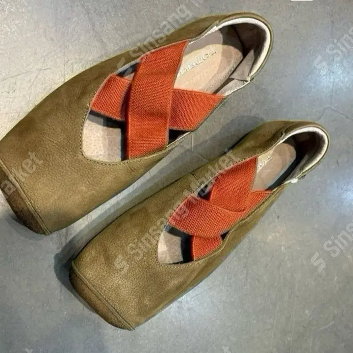 [BUNJANG] Soft Genuine Leather X-Strap Flats / 소가죽  단화