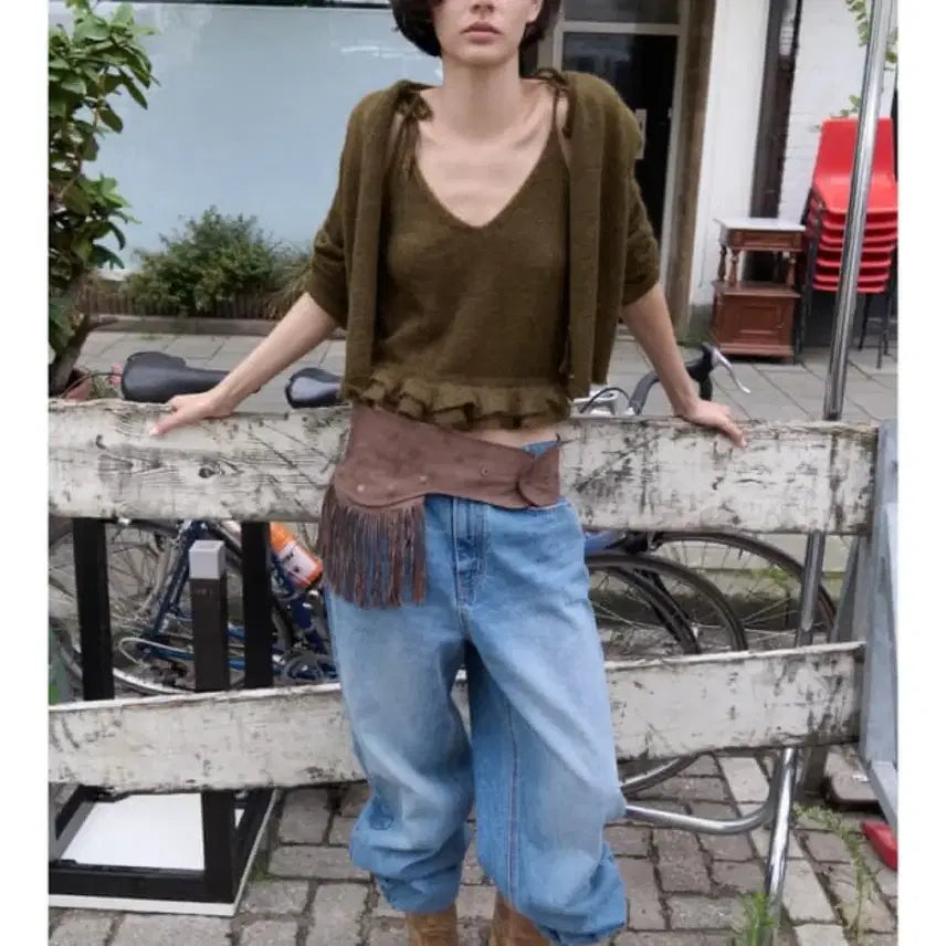 [BUNJANG] Poeto Melts Cardigan Set Olive Khaki / 포에토 멜츠 가디건 세트 올리브 카키