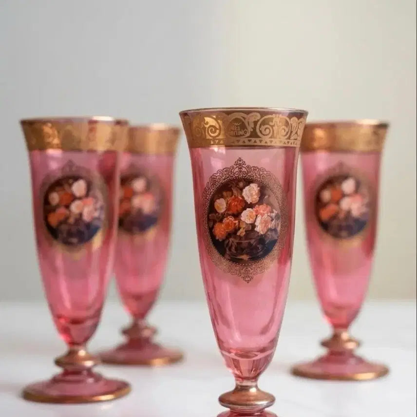 [BUNJANG] Via Veneto Italy Pink Enamel Vintage Glass Set / [초희귀 정품] 이탈리아 비아 베네토(via Veneto) 핑크 에나멜