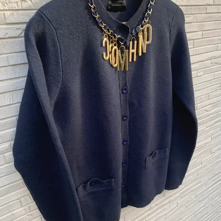 [BUNJANG] Moschino Chain Emblem Navy Wool Blend Cardigan / Moschino 모스키노 체인 가디건