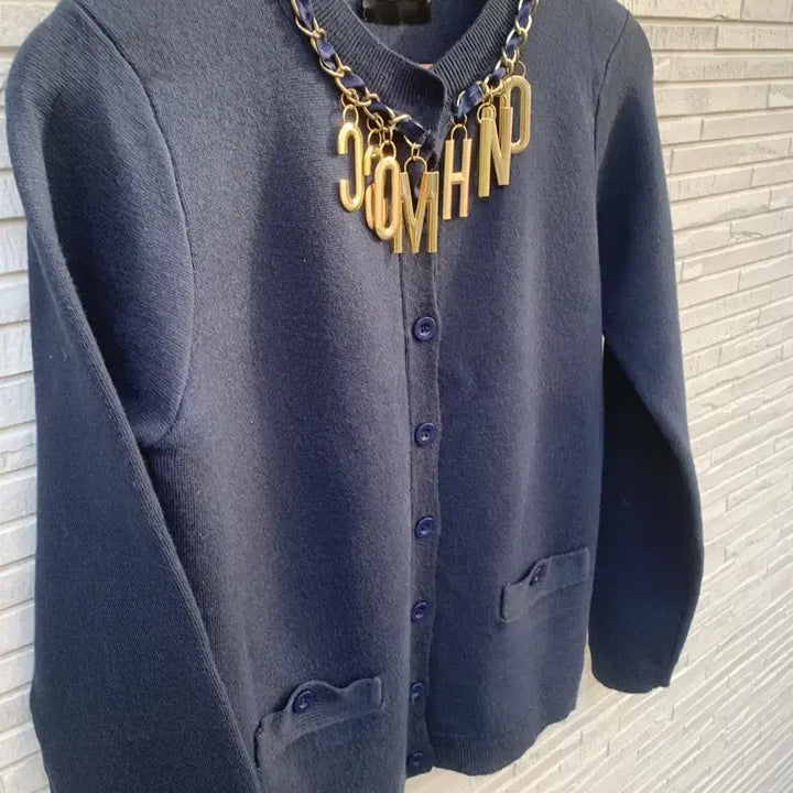 [BUNJANG] Moschino Chain Emblem Navy Wool Blend Cardigan / Moschino 모스키노 체인 가디건