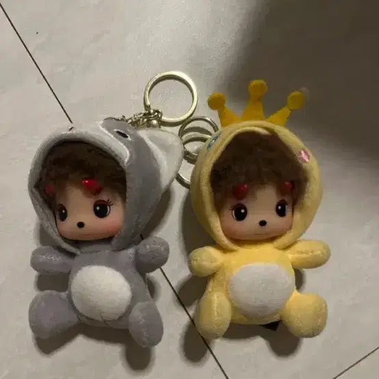 [BUNJANG] Monchhichi Dog &amp; Chick Keychains (Gray &amp; Yellow) / 몬치치 인형 키링 회색 강아지, 노랑 병아리 판매합니당~!!
