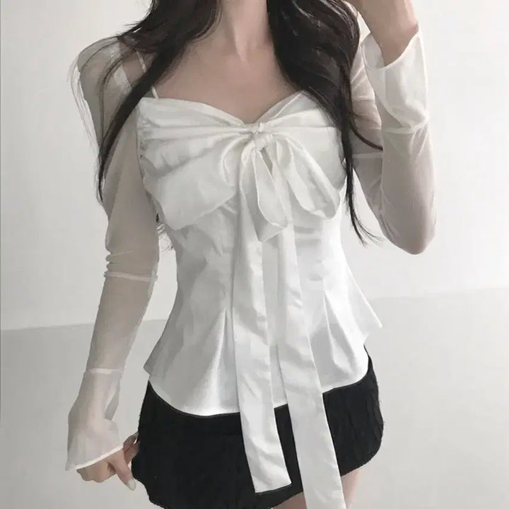 [SOLD OUT] 힐다 고희 실키 스완 리본 블라우스 화이트