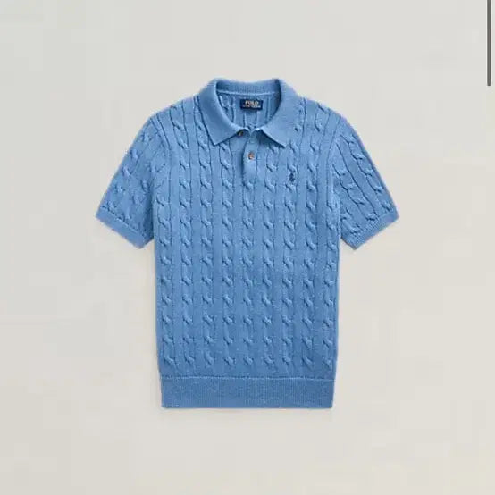 [BUNJANG] Polo Cable Knit Short Sleeve Polo Shirt Blue / 폴로 케이블 니트 반팔 카라티 블루