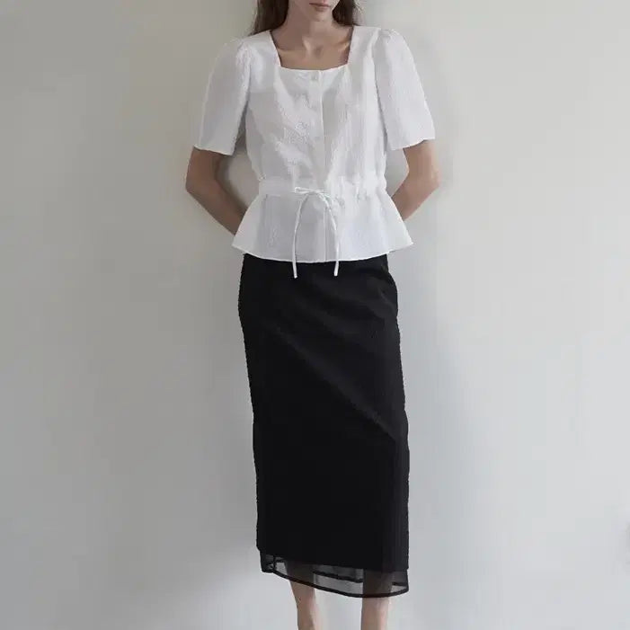 [BUNJANG] Bemyamansion Crinkle Banding Top Square Neck Blouse / 비뮤즈맨션 크링클 밴딩 탑 스퀘어넥 블라우스