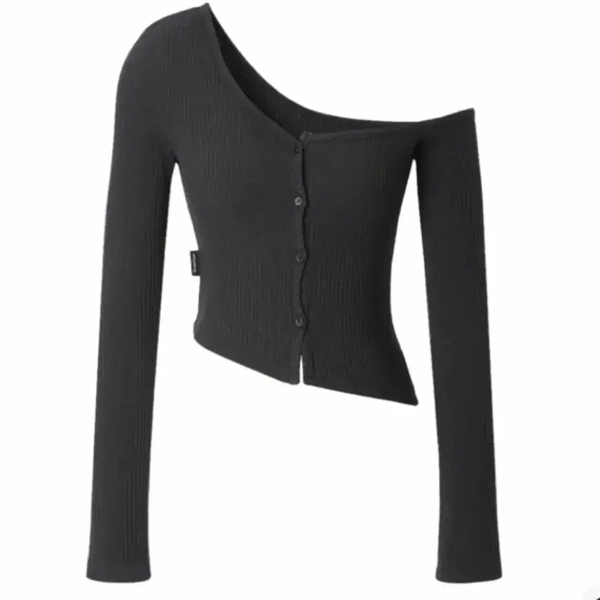 [BUNJANG] Three Times One Shoulder Button Tee Charcoal / 쓰리타임즈 원숄더 버튼티 차콜