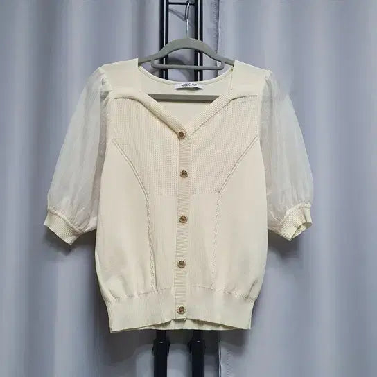 [BUNJANG] Nice Claup Square Neck Organza Summer Short Sleeve Knit Chiffon / (25년구매) 나이스클랍 스퀘어넥 오간자 썸머 여름 반팔 니트 쉬폰