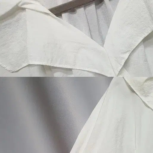 [BUNJANG] Gathered Collar Crinkled Short Sleeve Blouse / 셔링 카라 바스락 반팔 블라우스