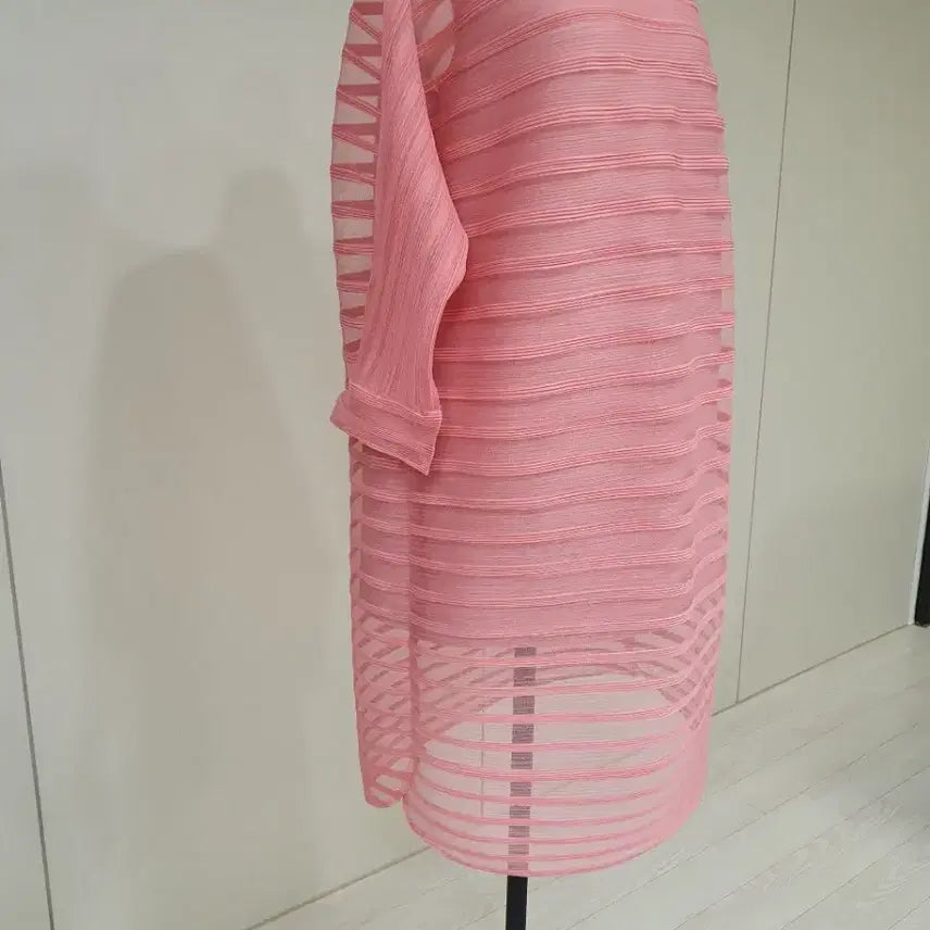 [BUNJANG] Pink See-Through Pleated Long Dress / 핑크 시스루 플리츠 롱 원피스