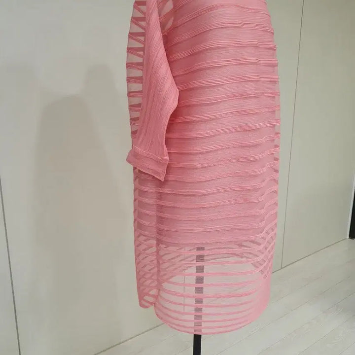 [BUNJANG] Pink See-Through Pleated Long Dress / 핑크 시스루 플리츠 롱 원피스