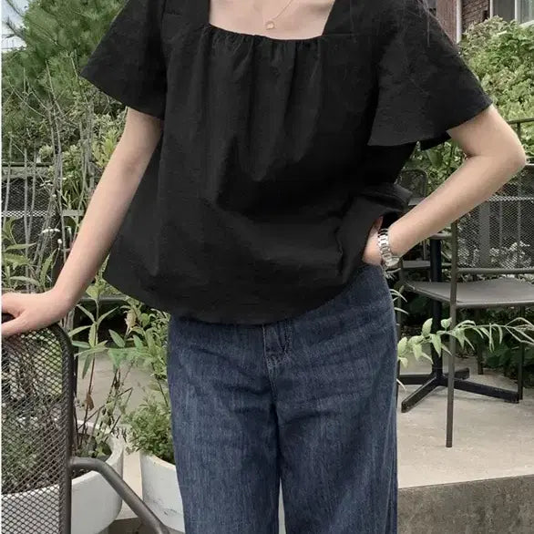 [BUNJANG] Lauren High Square Neck Puff Blouse / (25년구매) 로렌하이 스퀘어넥 퍼프 블라우스
