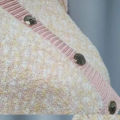 [BUNJANG] Roem Pink Short Sleeve Tweed Crop Cardigan / 로엠 핑크 반팔 트위드 크롭 가디건