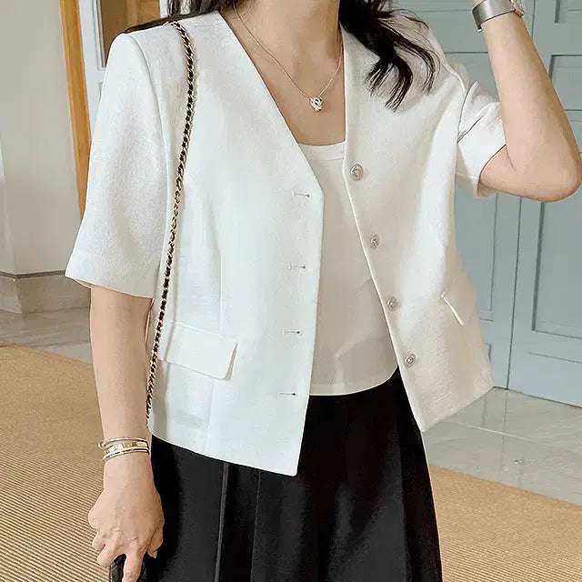 [BUNJANG] Joa Mom Short Sleeve Summer Tweed Jacket / 조아맘 반팔 코코드 썸머 트위드 자켓