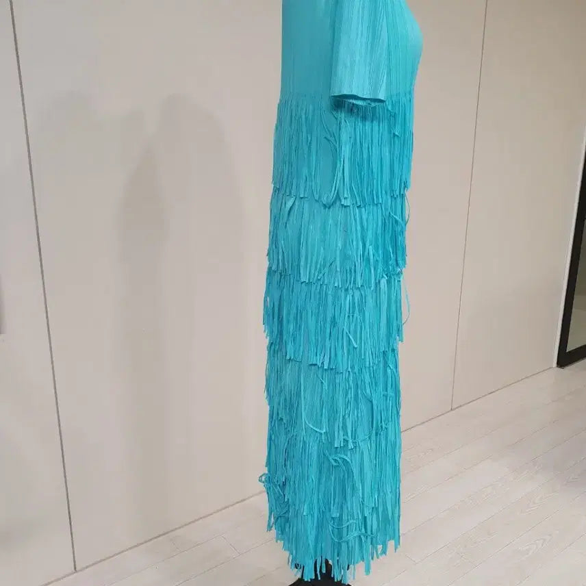 [BUNJANG] Turkey Blue Fringe Pleated Long Dress / 터키 블루 프린지 플리츠 롱 원피스