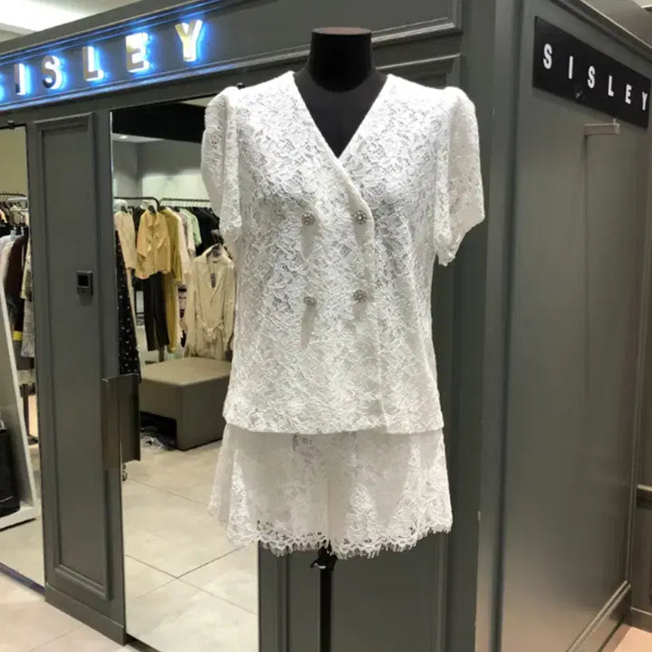 [BUNJANG] Sisley Lace Double-Breasted Short Sleeve Jacket / 시슬리 레이스 더블 반팔 자켓