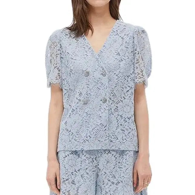 [BUNJANG] Sisley Lace Double-Breasted Short Sleeve Jacket / 시슬리 레이스 더블 반팔 자켓