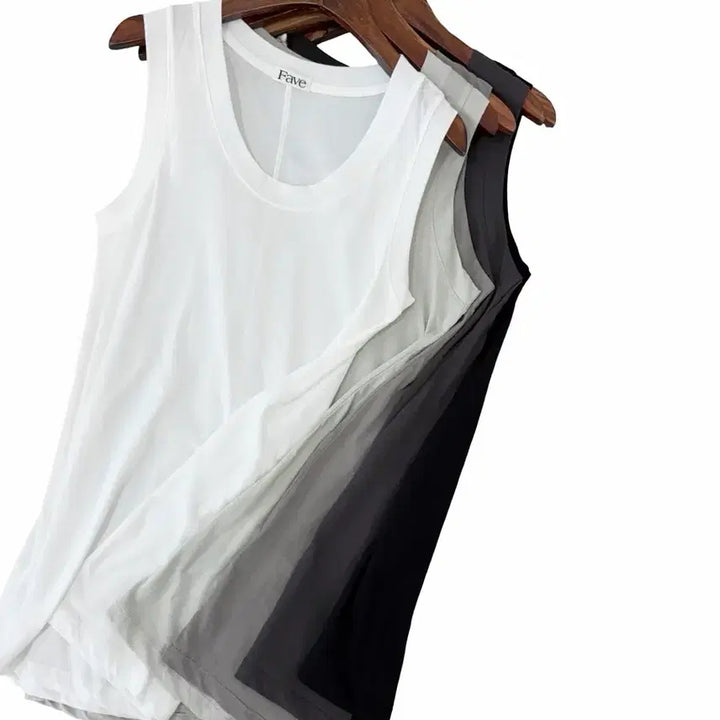 [BUNJANG] Premium Tencel U-Neck Sleeveless Top - 5 Colors / 교신안함)텐셀 유넥 나시/5컬러