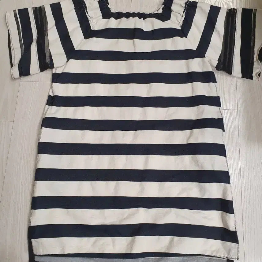 [BUNJANG] Time Stripe Short Sleeve Dress Navy White / 타임 스트라이프 반팔 원피스 네이비 화이트