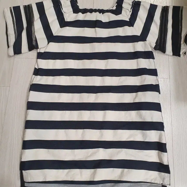 [BUNJANG] Time Stripe Short Sleeve Dress Navy White / 타임 스트라이프 반팔 원피스 네이비 화이트