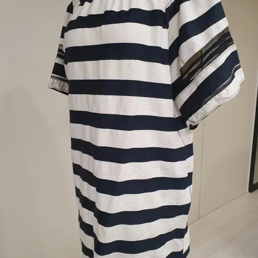 [BUNJANG] Time Stripe Short Sleeve Dress Navy White / 타임 스트라이프 반팔 원피스 네이비 화이트