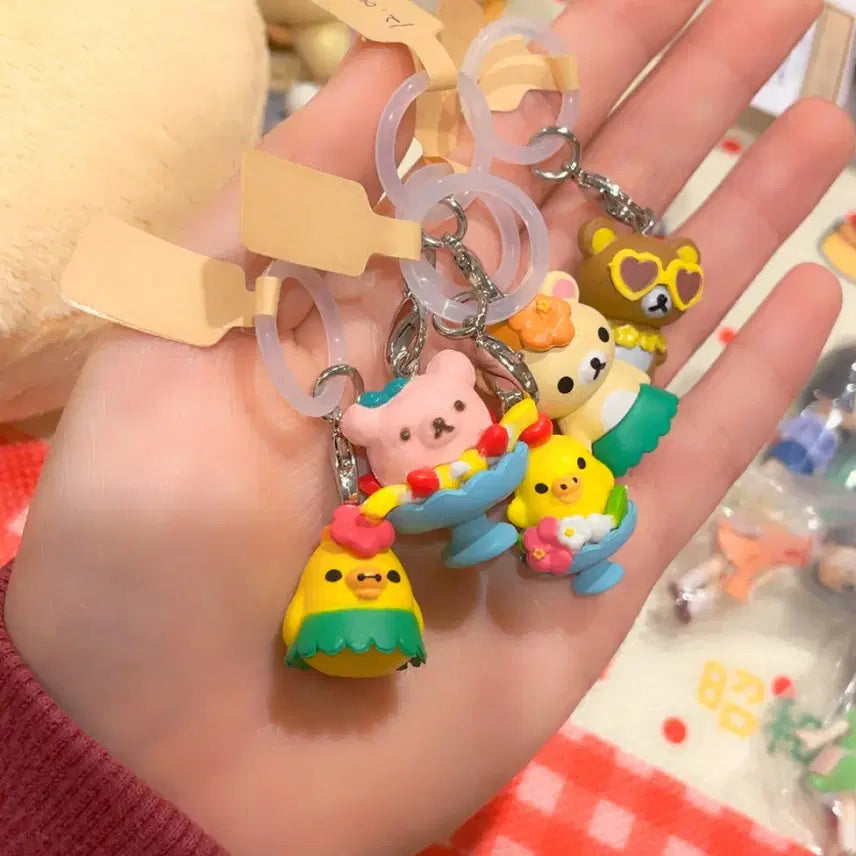[BUNJANG] San-X Rilakkuma Hawaiian Aloha Keychain / 고전 산엑스 리락쿠마 알로하 하와이안 메지루시 키링