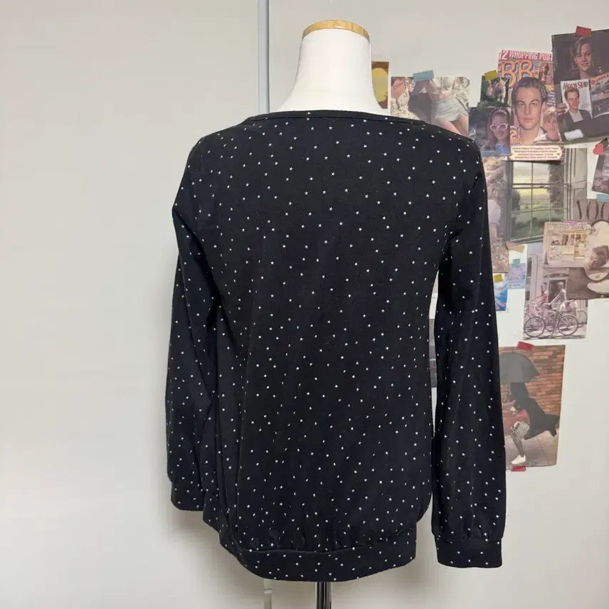 [BUNJANG] Vintage Star Pattern Printing Long Sleeve Black T-Shirt / 빈티지 스타 패턴 프린팅 롱슬리브 블랙 긴팔티
